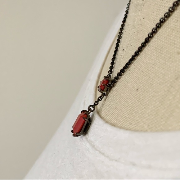 RARE Les Néréides Gunmetal Red Stone Necklace - Picture 4 of 7